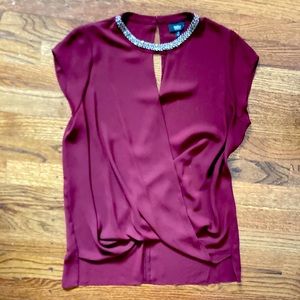Burgundy jewel neck blouse